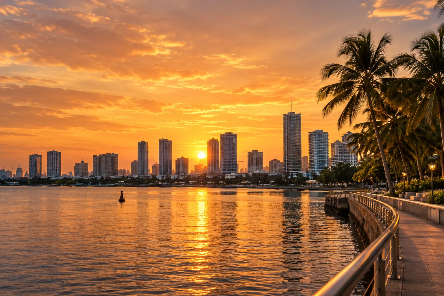 Illustration de la lagune d’Abidjan au coucher du soleil