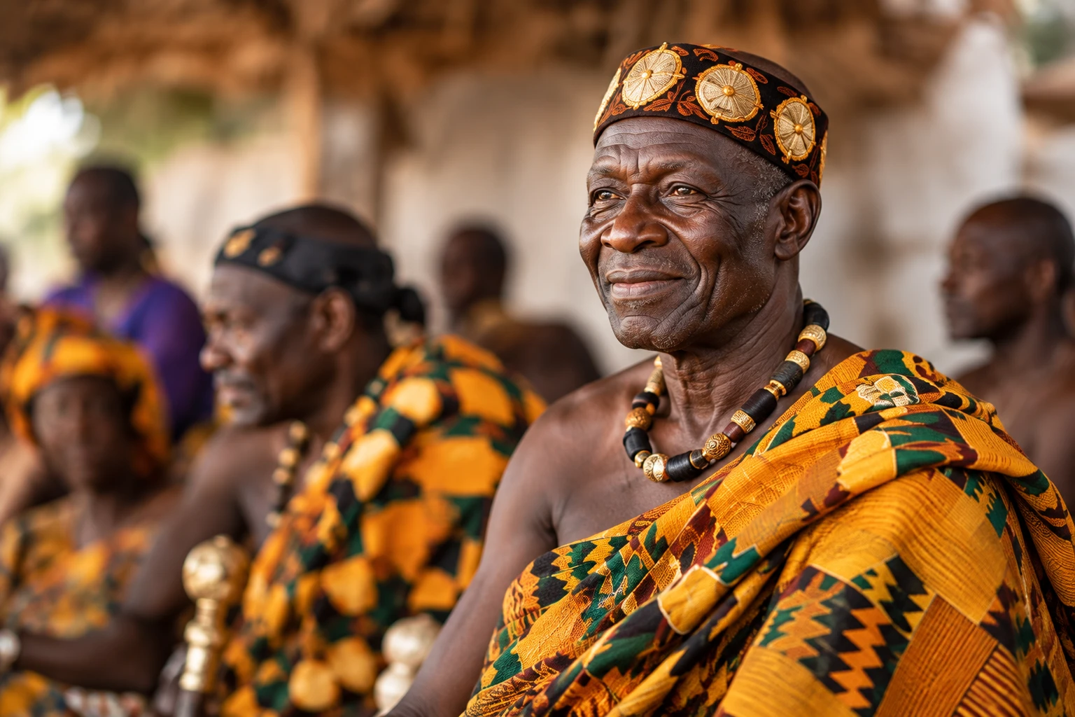 Portrait illustré d’un homme en tenue traditionnelle ivoirienne