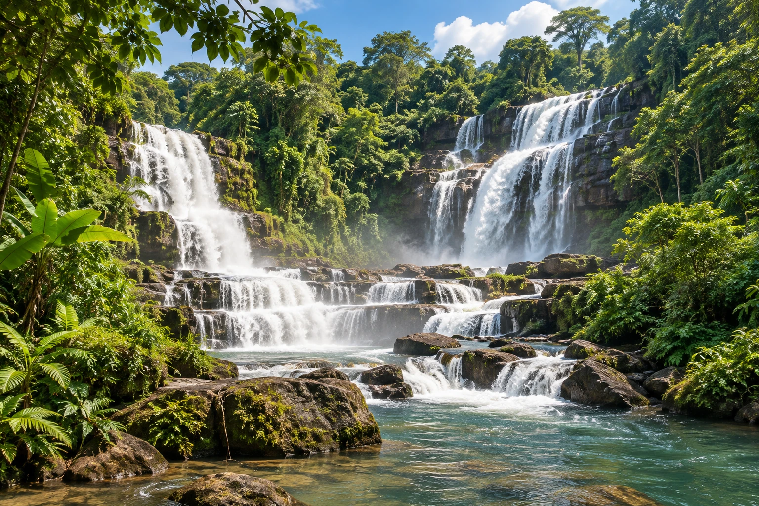 Illustration de cascades et de forêt tropicale